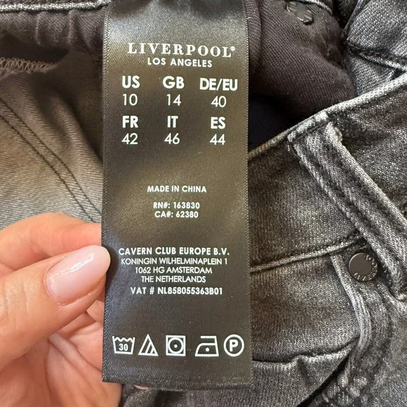 Liverpool Denim Midi Skirt Women 10 Black Excellent Raw Hem Front Slit Faded - Picture 4 of 7